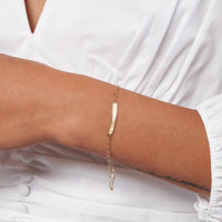 Olas d'Oro - 14K Yellow Gold Kids ID Bracelet on Diamond-Cut Long Anchor Chain - Engravable with Lobster Clasp