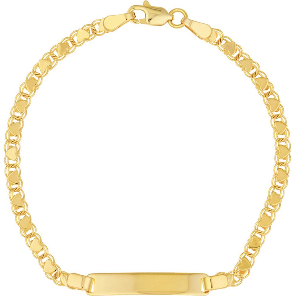 Olas d'Oro - 14K Yellow Gold Kid's ID Bracelet on Heart Mirror Rope Chain  2.76g