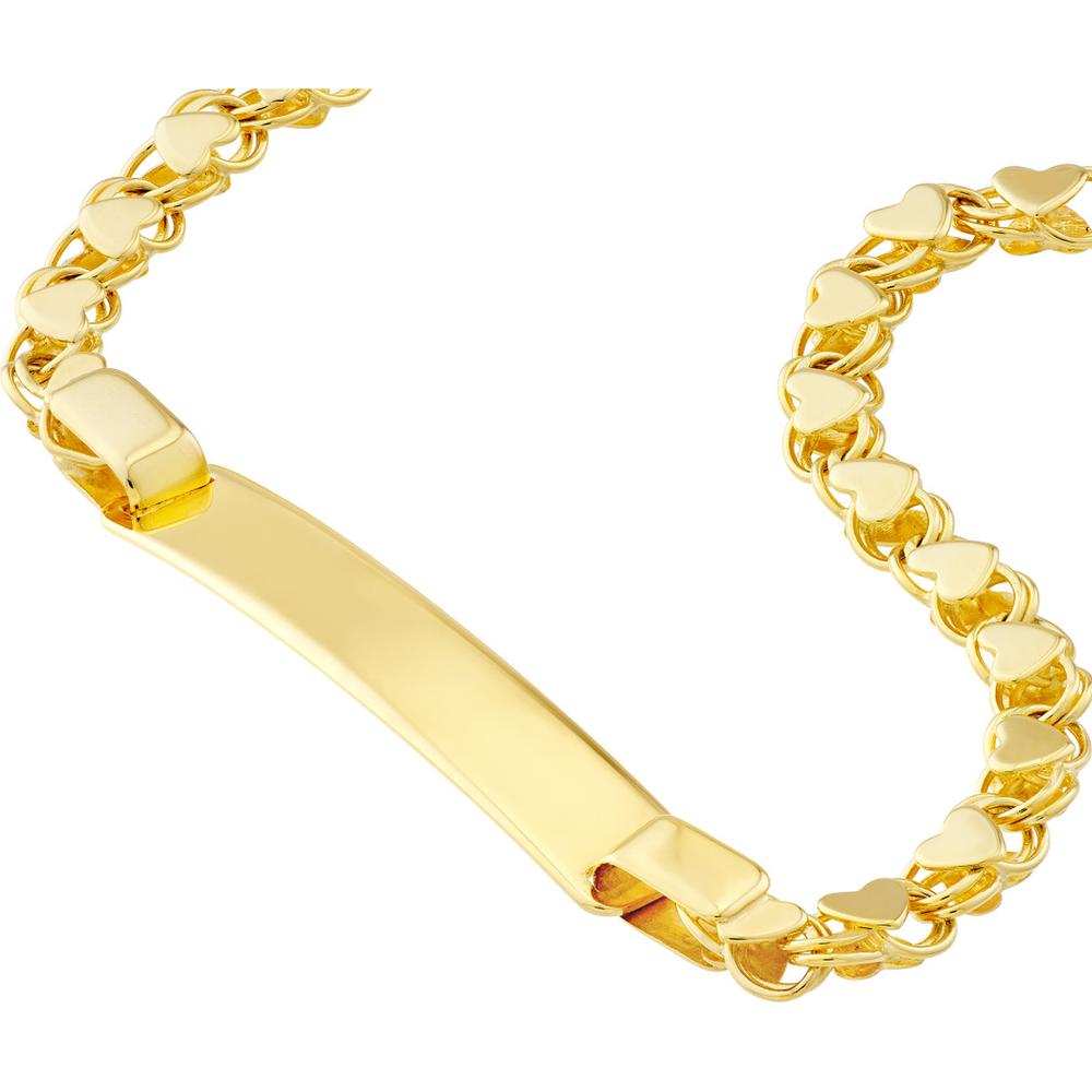 Olas d'Oro - 14K Yellow Gold Kid's ID Bracelet on Heart Mirror Rope Chain  2.76g