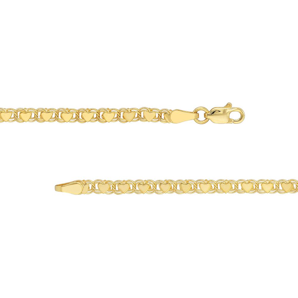 Olas d'Oro - 14K Yellow Gold Kid's ID Bracelet on Heart Mirror Rope Chain  2.76g