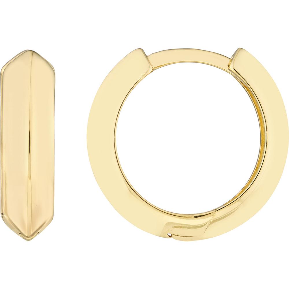 Olas d'Oro - 14K Yellow Gold Knife Edge Polished Mini Huggie Hoop Earrings - 13.50mm Diameter