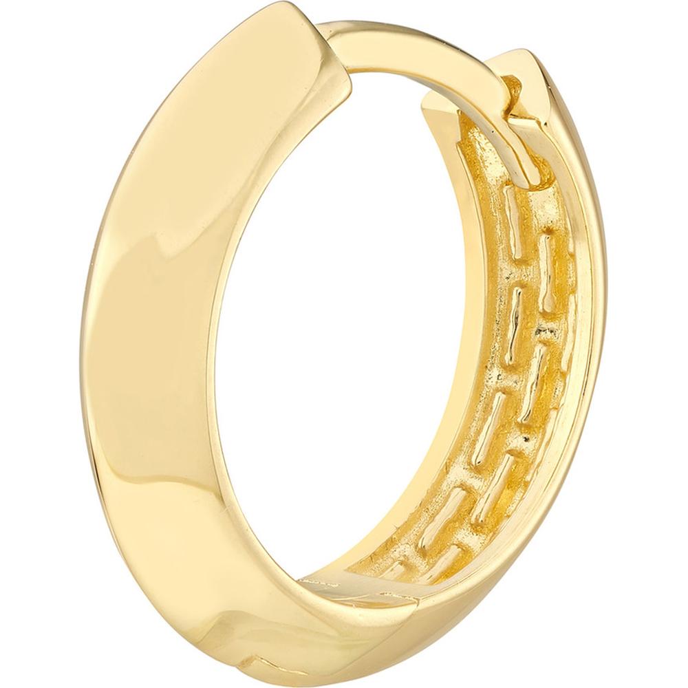 Olas d'Oro - 14K Yellow Gold Knife Edge Polished Mini Huggie Hoop Earrings - 13.50mm Diameter