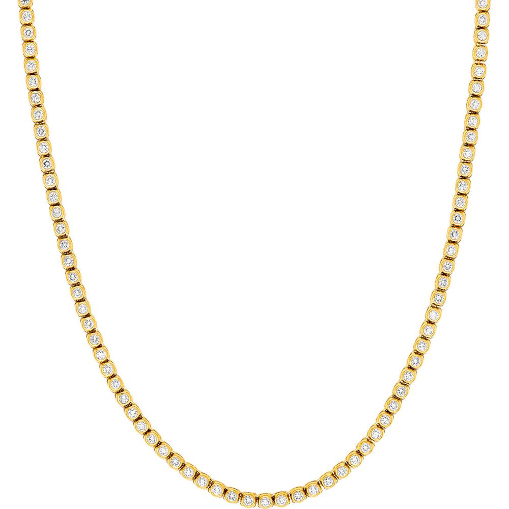 Olas d'Oro - 14K Yellow Gold Large Bezel Set Diamond Tennis Necklace - 7.10 Carat Total Diamond Weight