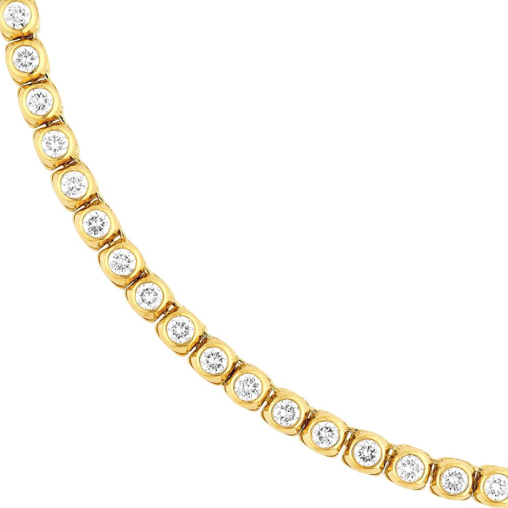 Olas d'Oro - 14K Yellow Gold Large Bezel Set Diamond Tennis Necklace - 7.10 Carat Total Diamond Weight