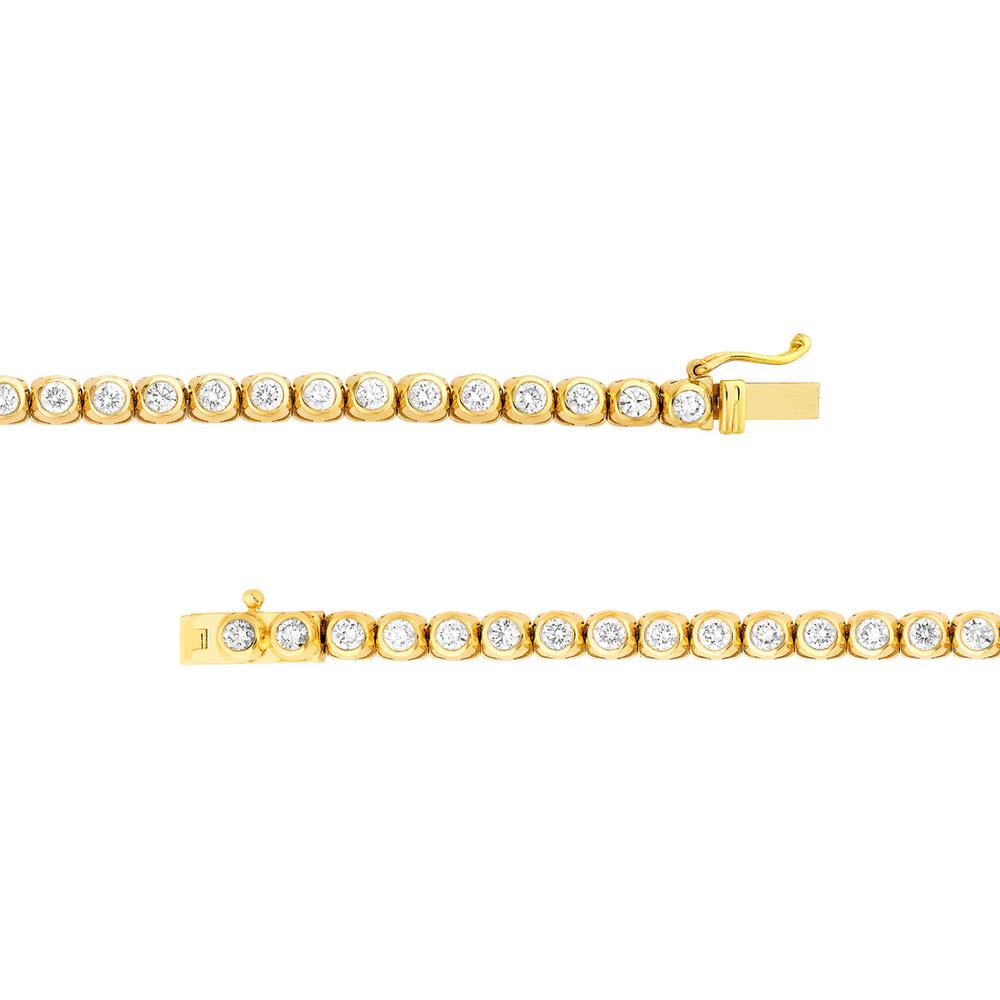 Olas d'Oro - 14K Yellow Gold Large Bezel Set Diamond Tennis Necklace - 7.10 Carat Total Diamond Weight