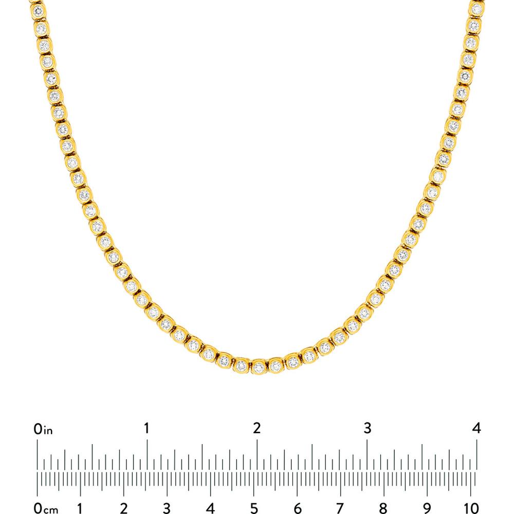 Olas d'Oro - 14K Yellow Gold Large Bezel Set Diamond Tennis Necklace - 7.10 Carat Total Diamond Weight