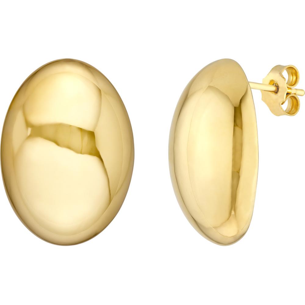 Olas d'Oro - 14K Yellow Gold Large Button Earrings  Smooth & Shiny Finish, Classic Chic Design