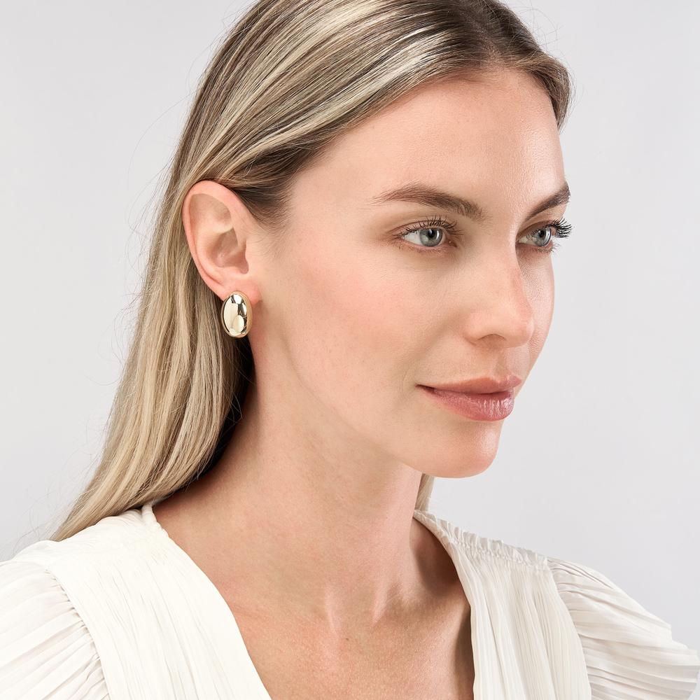 Olas d'Oro - 14K Yellow Gold Large Button Earrings  Smooth & Shiny Finish, Classic Chic Design