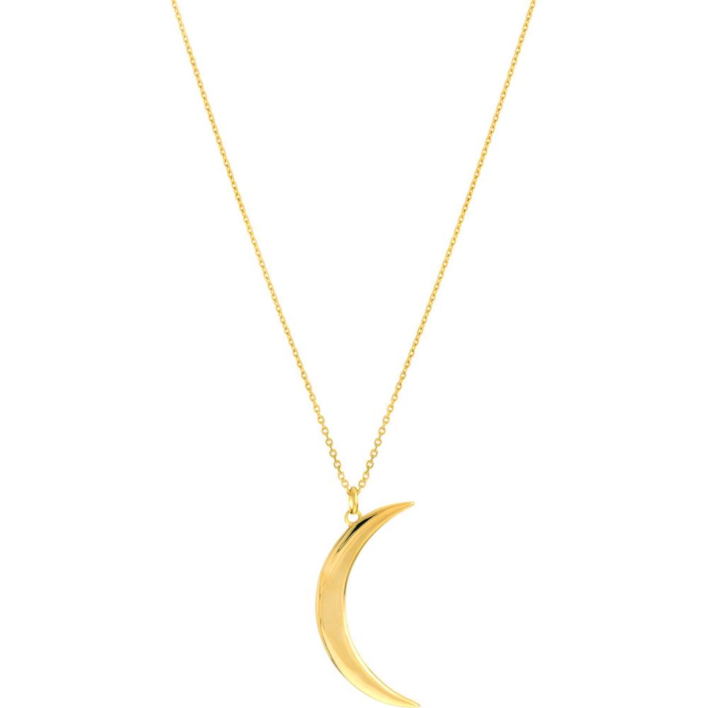 Olas d'Oro - 14K Yellow Gold Large Crescent Moon Pendant Necklace - Adjustable 16-18" Chain