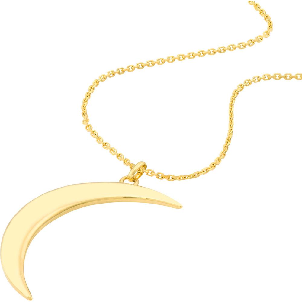 Olas d'Oro - 14K Yellow Gold Large Crescent Moon Pendant Necklace - Adjustable 16-18" Chain