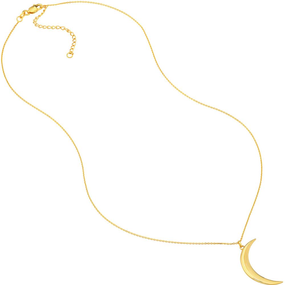 Olas d'Oro - 14K Yellow Gold Large Crescent Moon Pendant Necklace - Adjustable 16-18" Chain