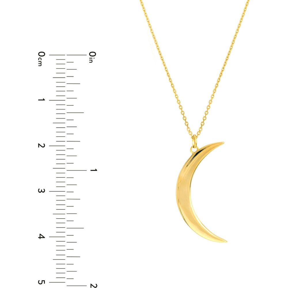 Olas d'Oro - 14K Yellow Gold Large Crescent Moon Pendant Necklace - Adjustable 16-18" Chain