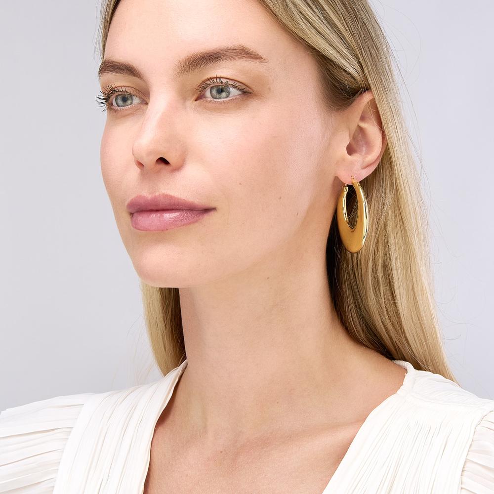 Olas d'Oro - 14K Yellow Gold Large Graduated Puffed Hoop Earrings - 6.71g Total Weight