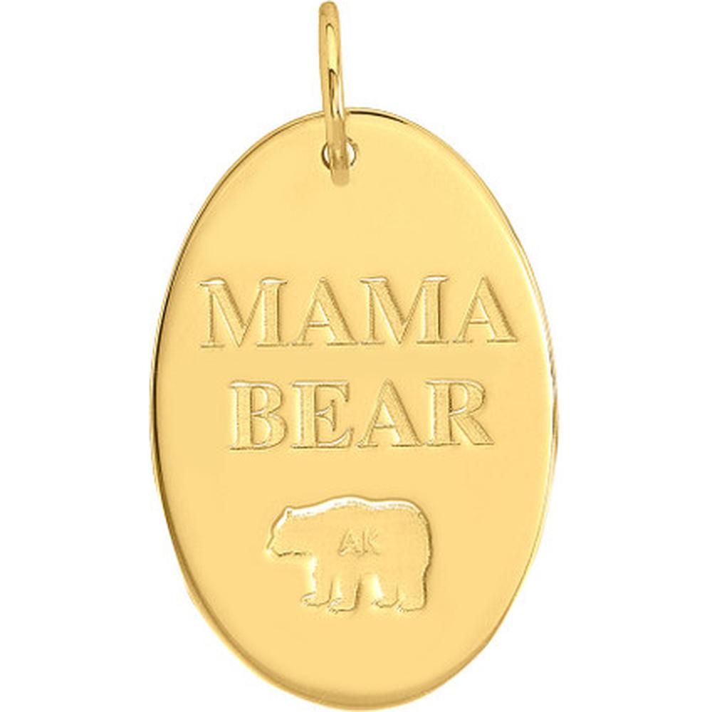 Olas d'Oro - 14K Yellow Gold Large Oval Engravable Charm Pendant - 3.10g