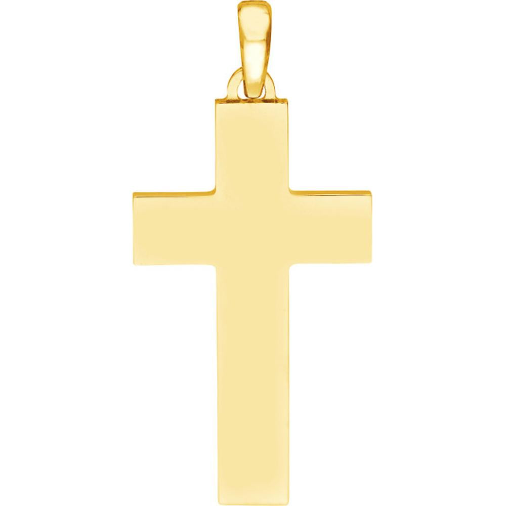Olas d'Oro - 14K Yellow Gold Large Polished Flat Cross Pendant - 4.95g
