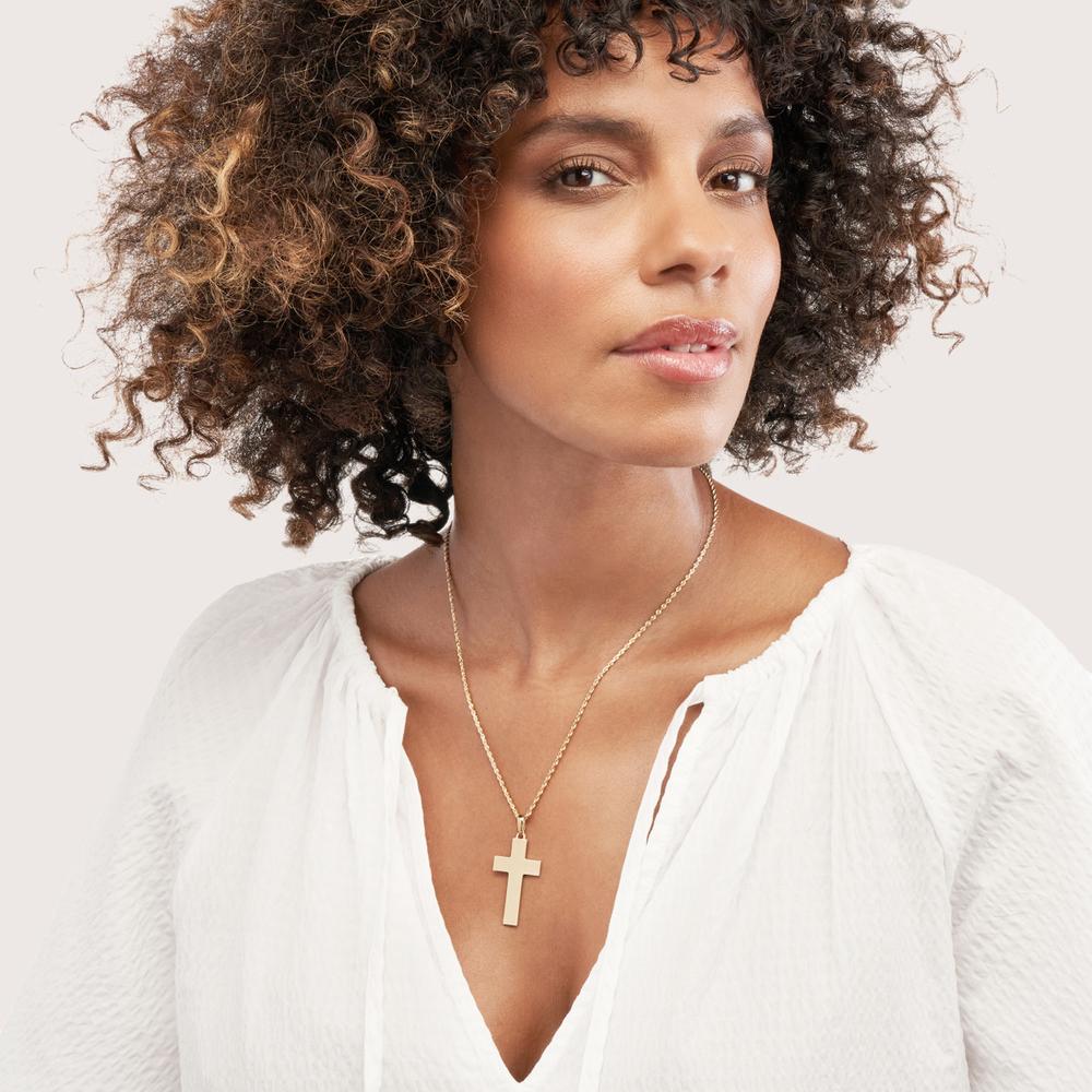 Olas d'Oro - 14K Yellow Gold Large Polished Flat Cross Pendant - 4.95g