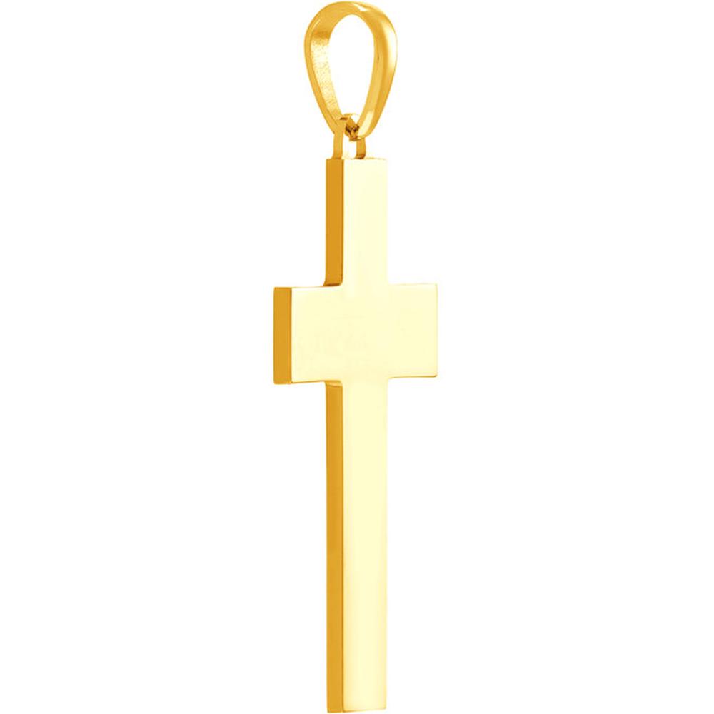 Olas d'Oro - 14K Yellow Gold Large Polished Flat Cross Pendant - 4.95g