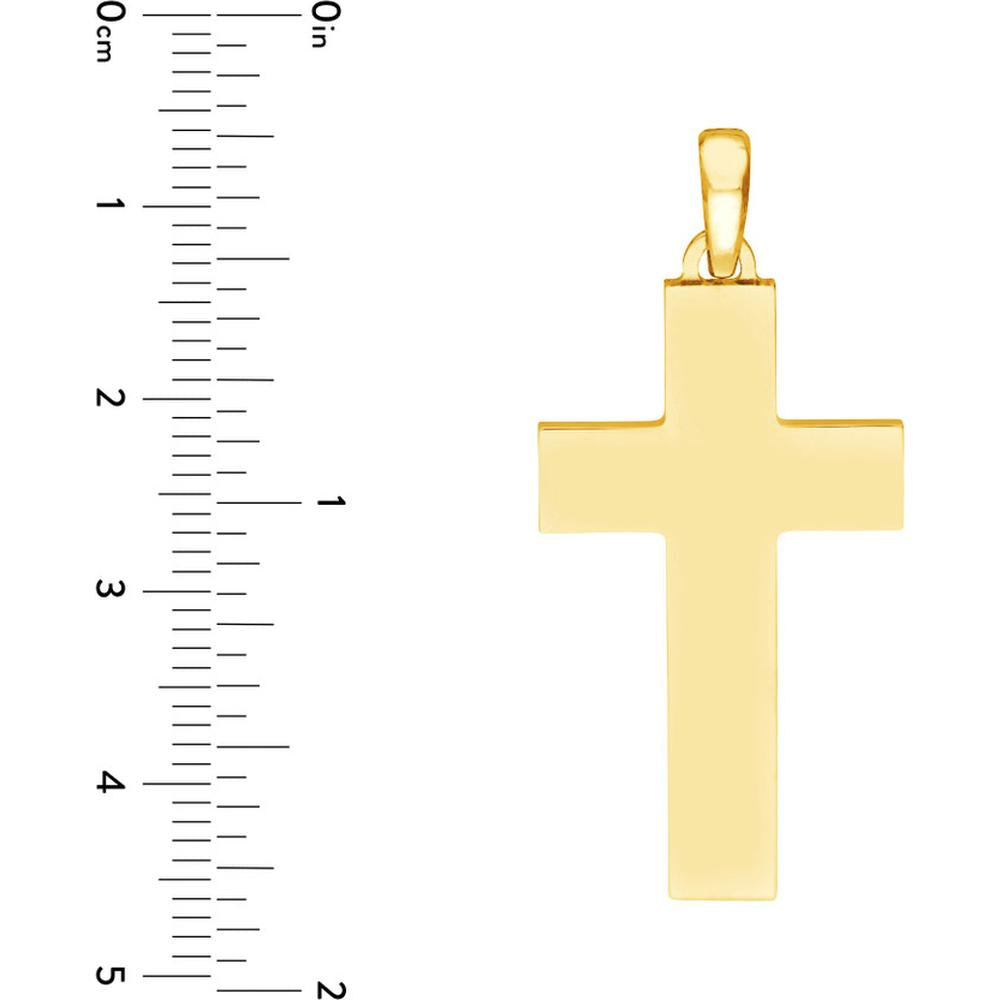 Olas d'Oro - 14K Yellow Gold Large Polished Flat Cross Pendant - 4.95g