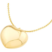 Olas d'Oro - 14K Yellow Gold Large Puff Heart Necklace - 4.16g