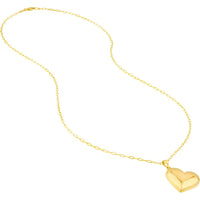 Olas d'Oro - 14K Yellow Gold Large Puff Heart Pendant Necklace with Paperclip Chain  7.23g