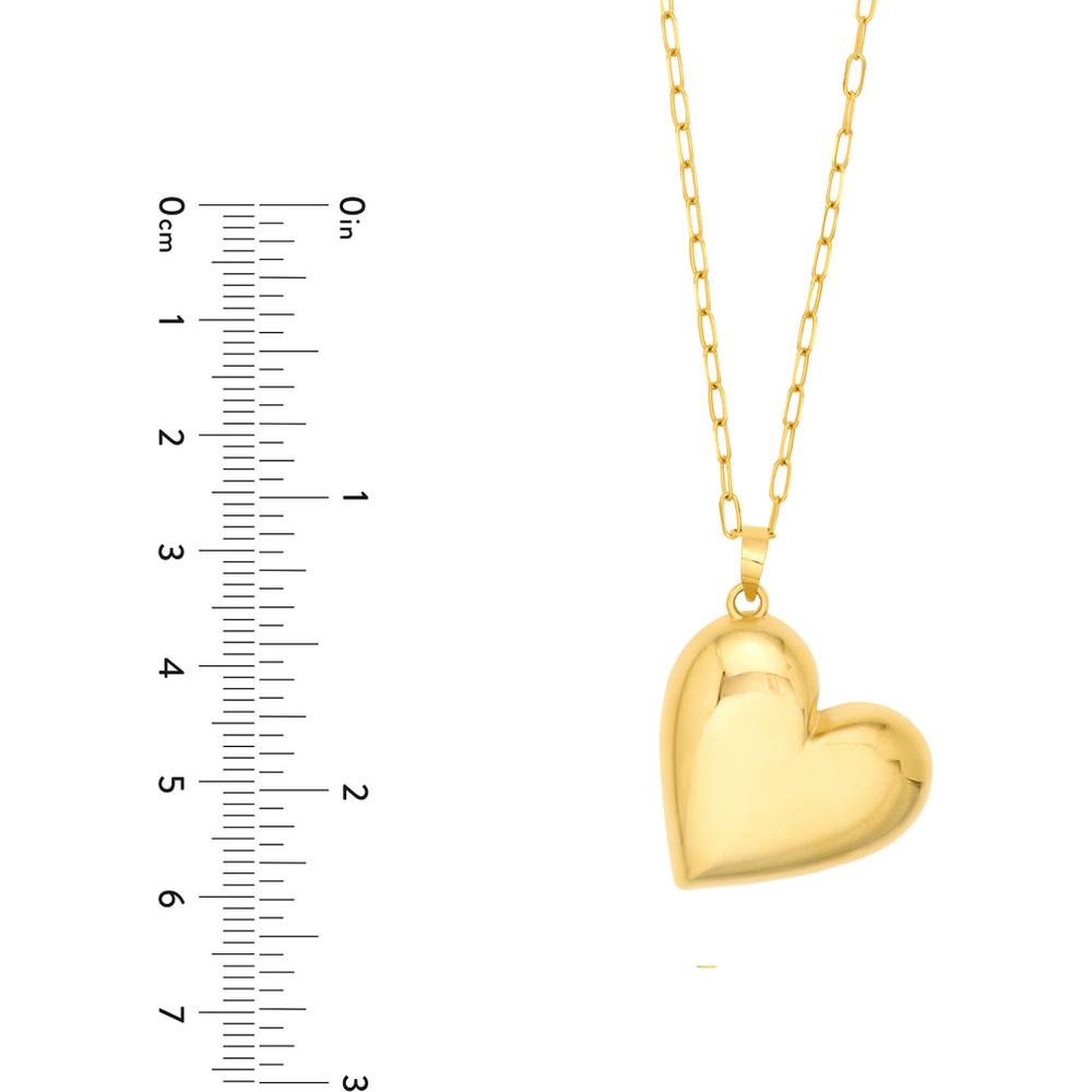 Olas d'Oro - 14K Yellow Gold Large Puff Heart Pendant Necklace with Paperclip Chain  7.23g