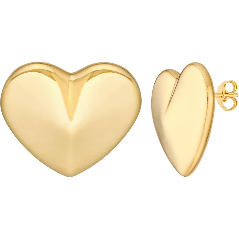 Olas d'Oro - 14K Yellow Gold Large Puffy Heart Earrings - 3.7g Total Weight
