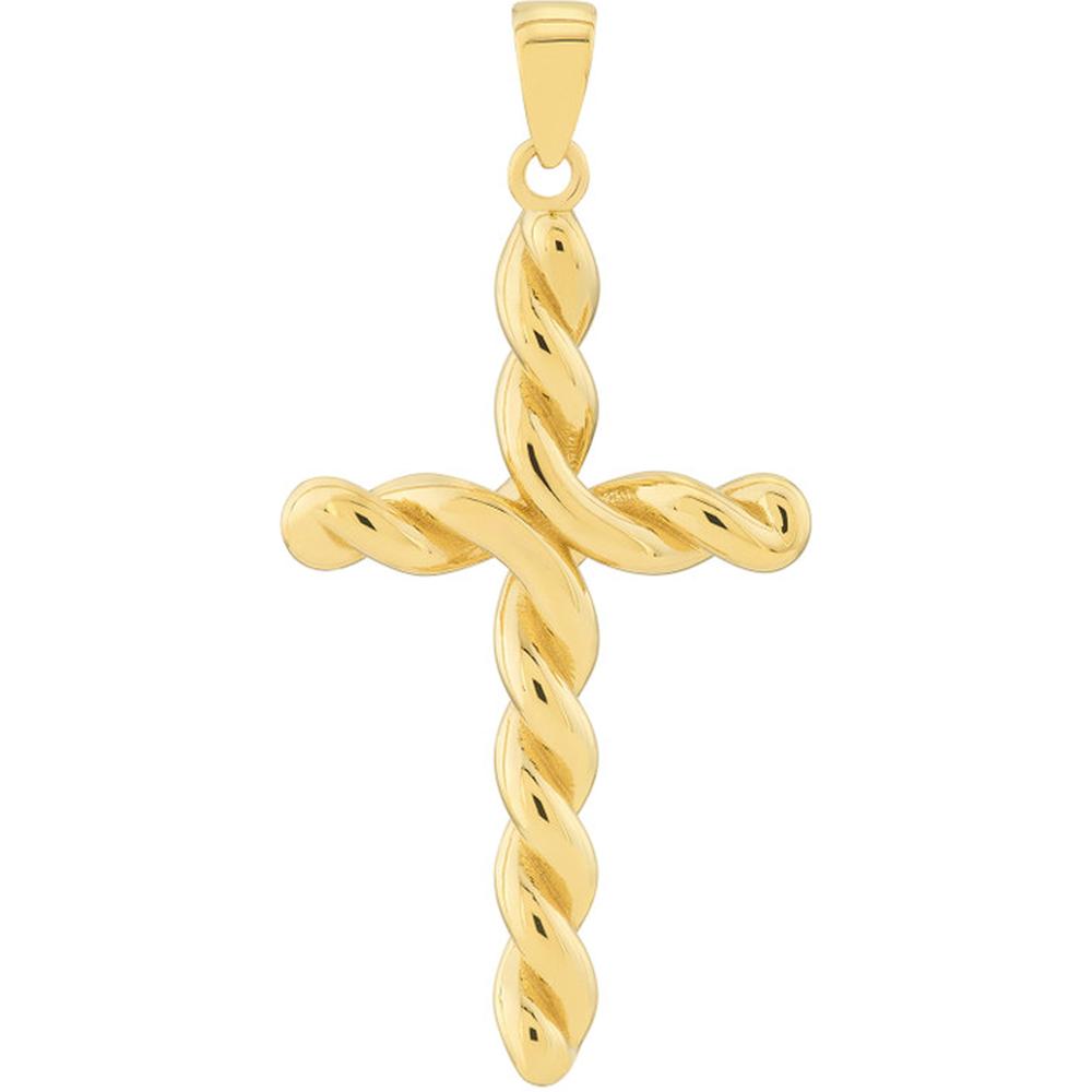Olas d'Oro - 14K Yellow Gold Large Twist Cross Pendant - 3.80g