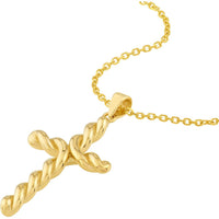 Olas d'Oro - 14K Yellow Gold Large Twist Cross Pendant - 3.80g