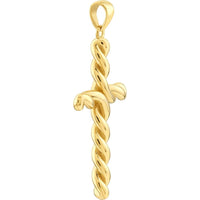 Olas d'Oro - 14K Yellow Gold Large Twist Cross Pendant - 3.80g
