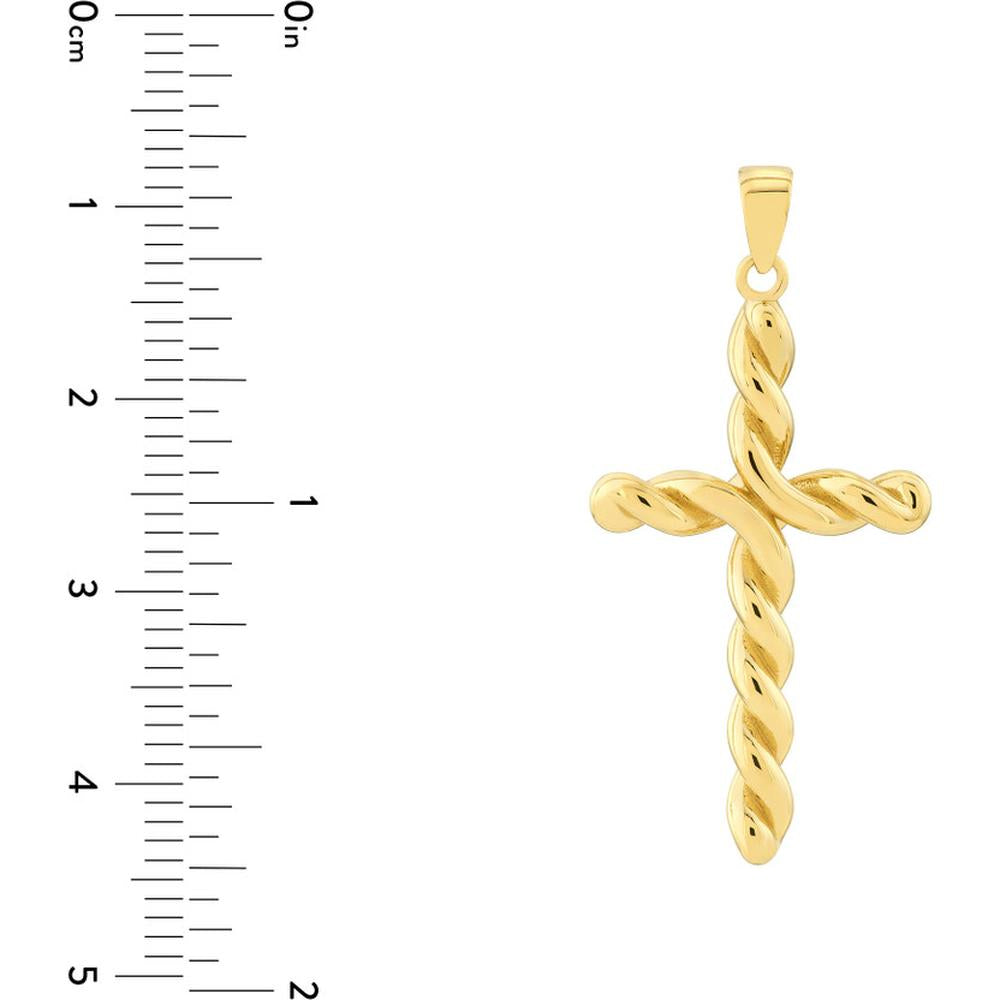 Olas d'Oro - 14K Yellow Gold Large Twist Cross Pendant - 3.80g