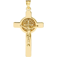 Olas d'Oro - 14K Yellow Gold Laser Engraved San Benito Crucifix Pendant