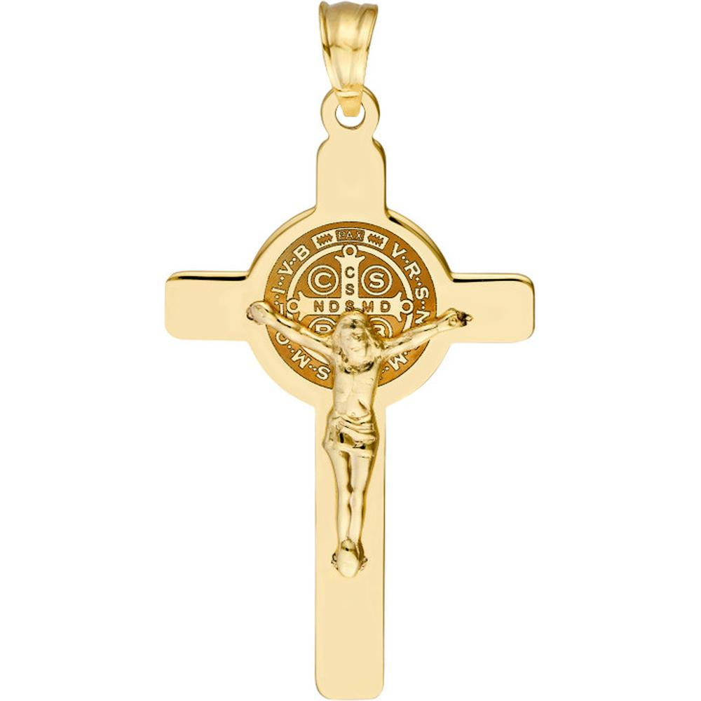 Olas d'Oro - 14K Yellow Gold Laser Engraved San Benito Crucifix Pendant