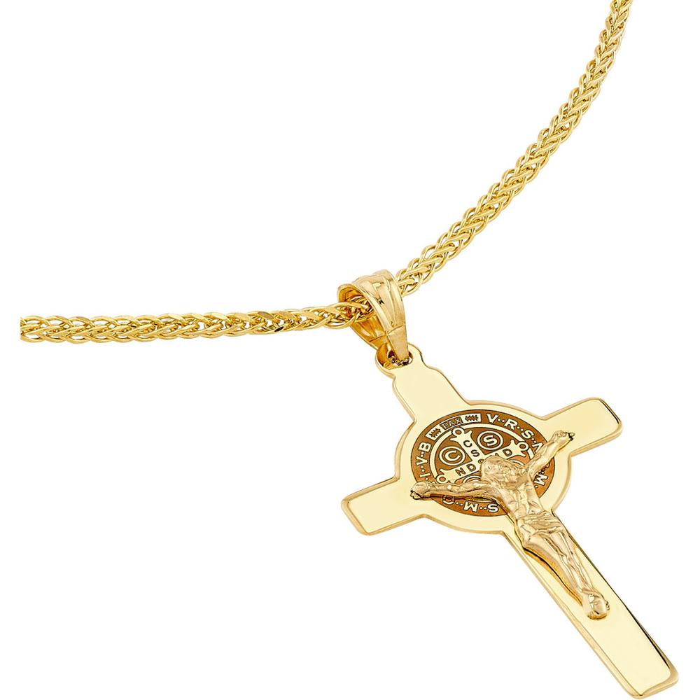 Olas d'Oro - 14K Yellow Gold Laser Engraved San Benito Crucifix Pendant
