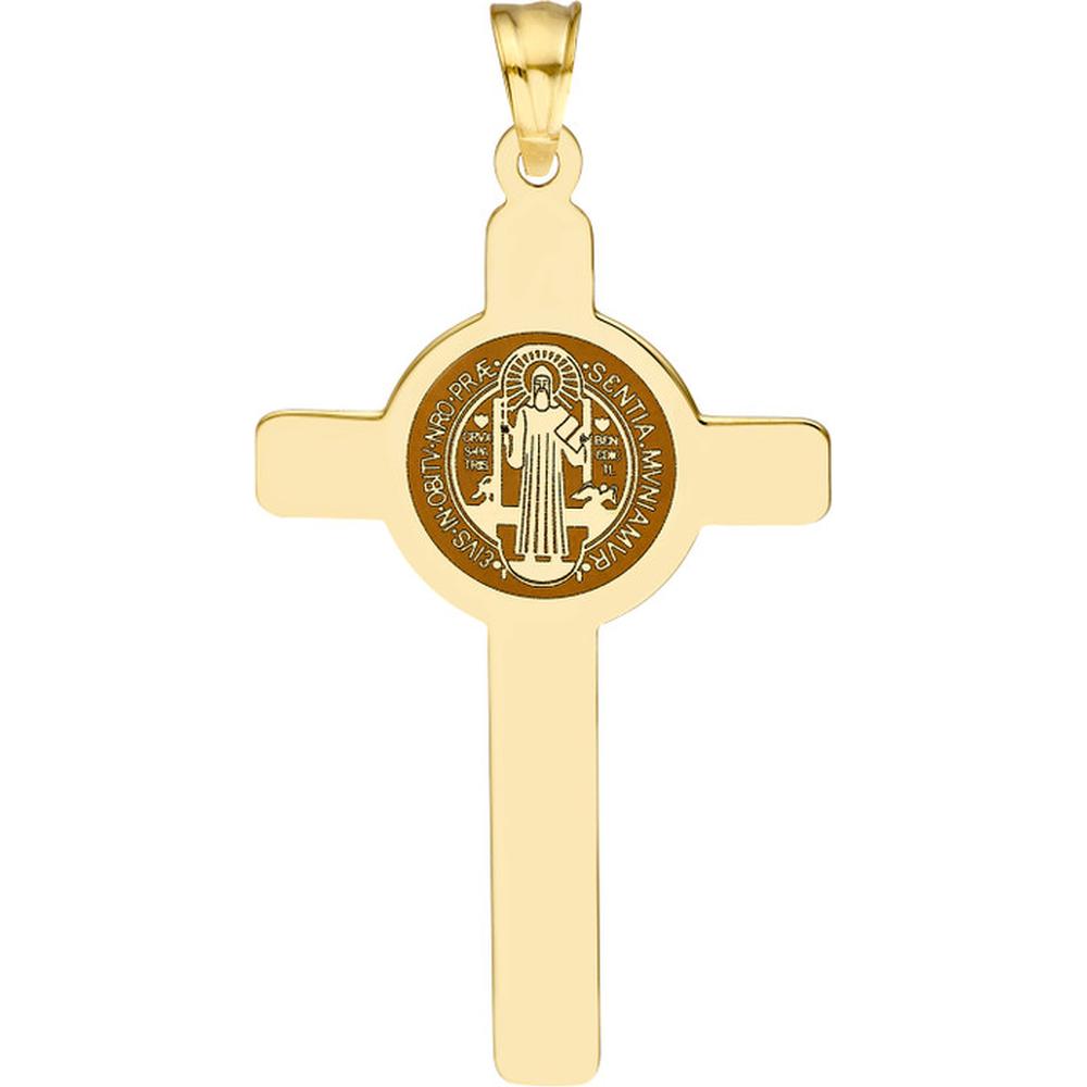 Olas d'Oro - 14K Yellow Gold Laser Engraved San Benito Crucifix Pendant