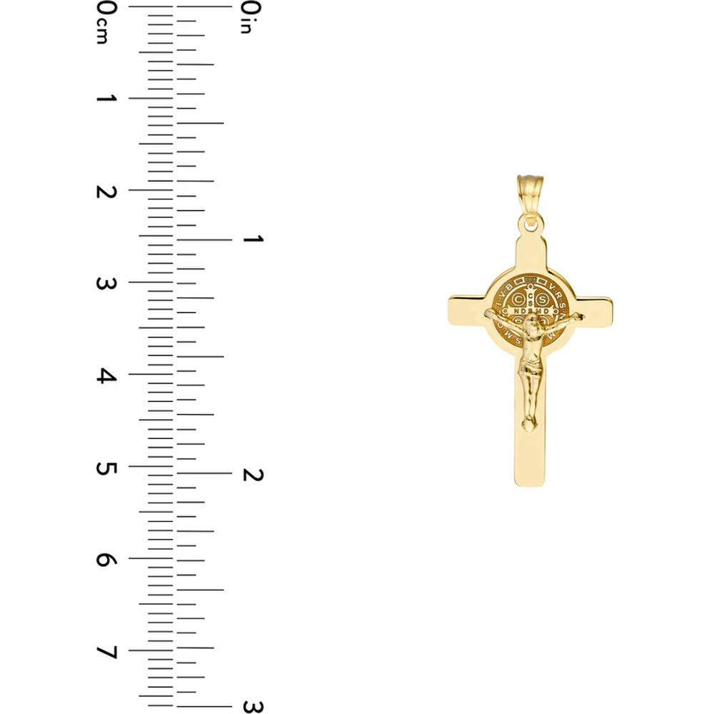 Olas d'Oro - 14K Yellow Gold Laser Engraved San Benito Crucifix Pendant
