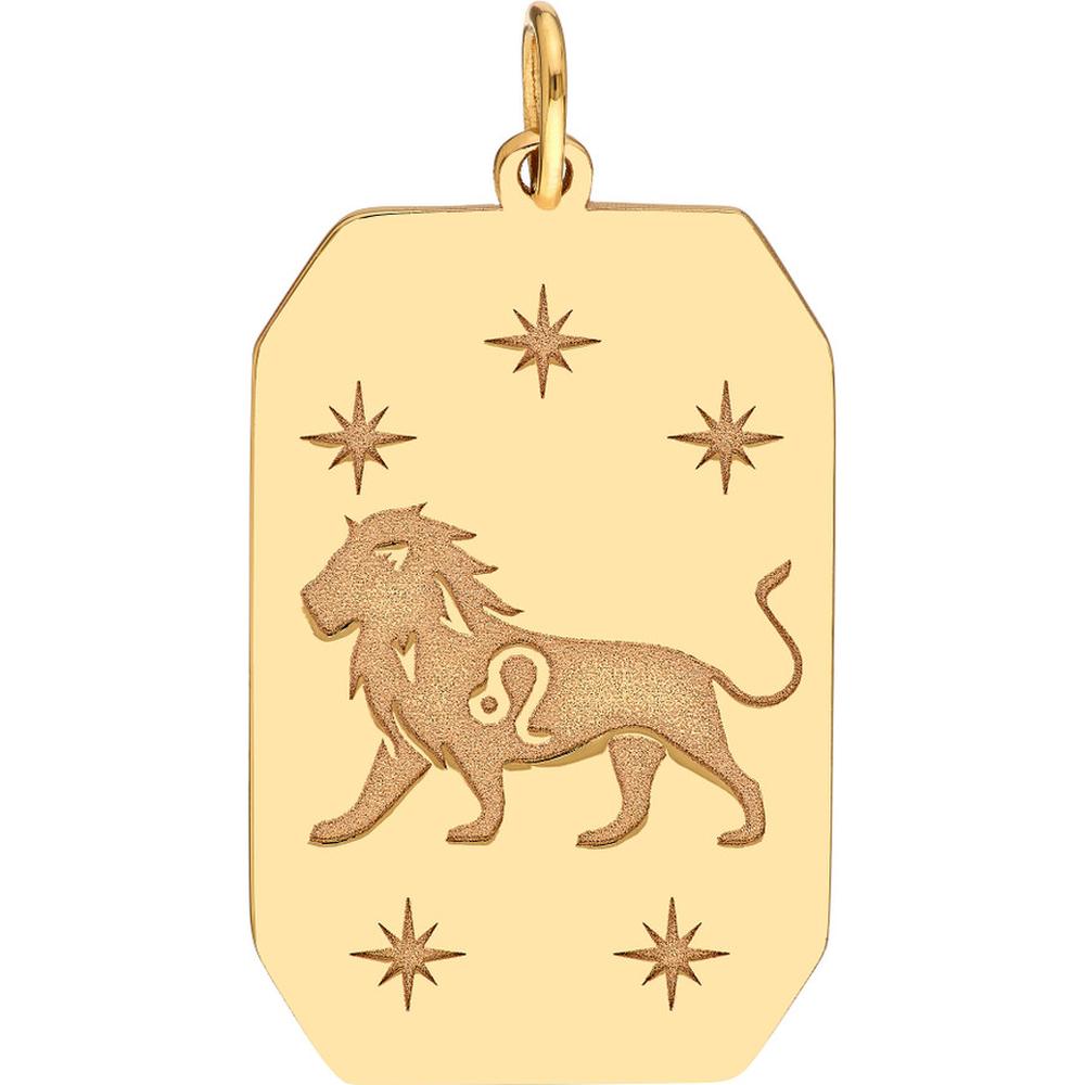 Olas d'Oro - 14K Yellow Gold Leo Engraved Pendant with Celestial Stars - 1.72g