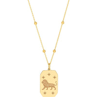 Olas d'Oro - 14K Yellow Gold Leo Engraved Pendant with Celestial Stars - 1.72g