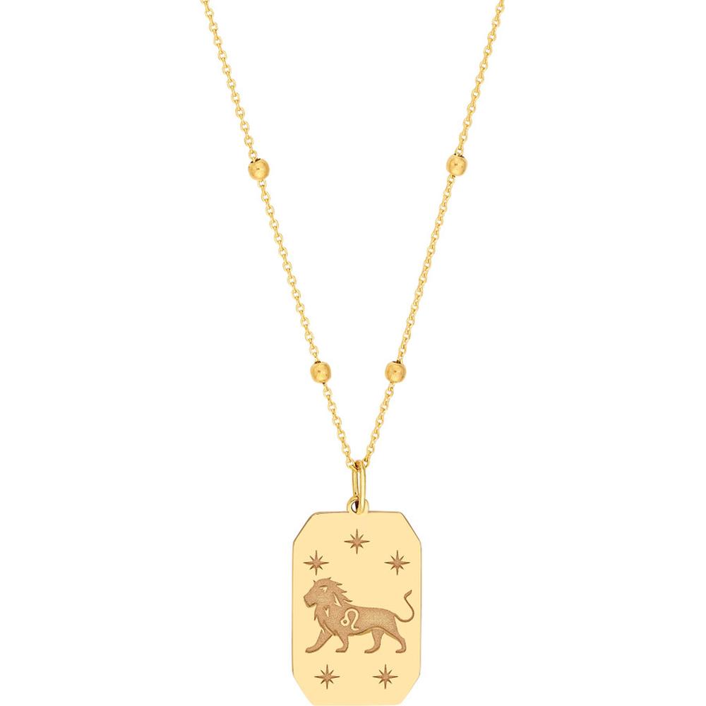 Olas d'Oro - 14K Yellow Gold Leo Engraved Pendant with Celestial Stars - 1.72g