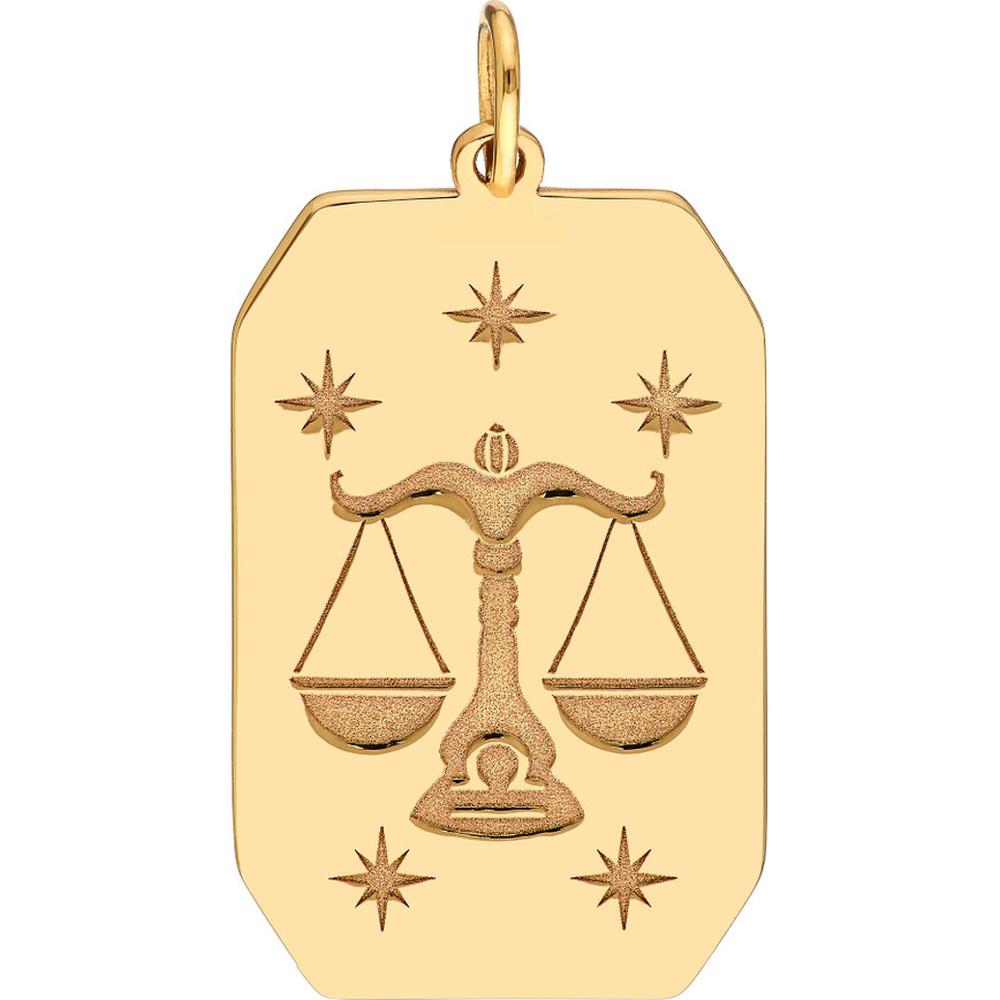 Olas d'Oro - 14K Yellow Gold Libra Engraved Pendant with Star Details - 1.64g