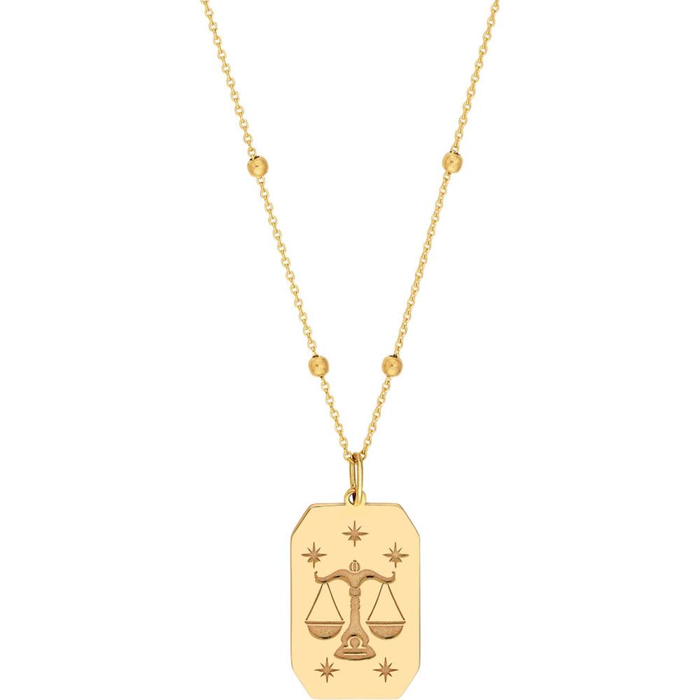 Olas d'Oro - 14K Yellow Gold Libra Engraved Pendant with Star Details - 1.64g