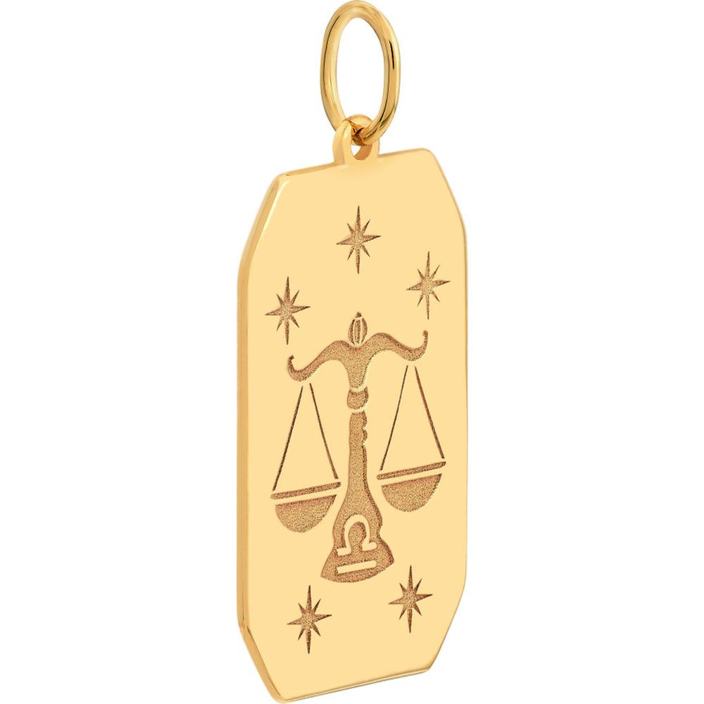 Olas d'Oro - 14K Yellow Gold Libra Engraved Pendant with Star Details - 1.64g
