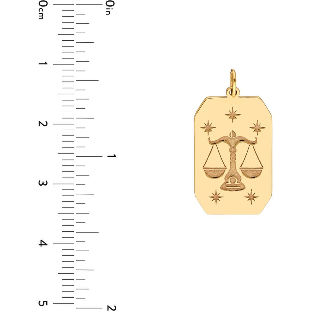 Olas d'Oro - 14K Yellow Gold Libra Engraved Pendant with Star Details - 1.64g