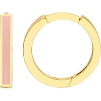 Olas d'Oro - 14K Yellow Gold Light Pink Enamel Baby Hoop Earrings - 1.50g Total Weight