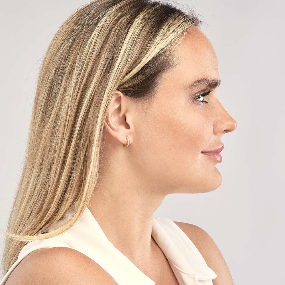 Olas d'Oro - 14K Yellow Gold Light Pink Enamel Baby Hoop Earrings - 1.50g Total Weight
