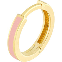 Olas d'Oro - 14K Yellow Gold Light Pink Enamel Baby Hoop Earrings - 1.50g Total Weight