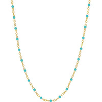 Olas d'Oro - 14K Yellow Gold Light Turquoise Enamel Bead on Piatto Chain Necklace  18'' Length