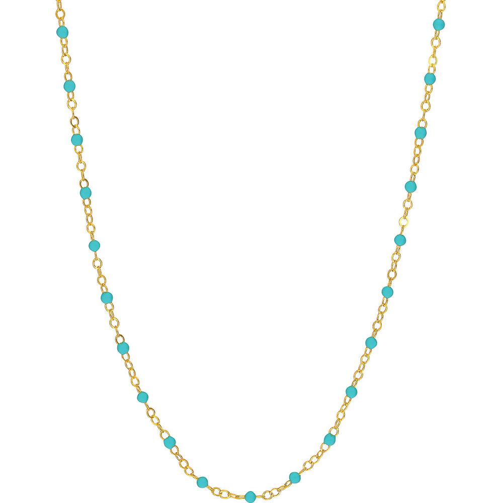 Olas d'Oro - 14K Yellow Gold Light Turquoise Enamel Bead on Piatto Chain Necklace  18'' Length