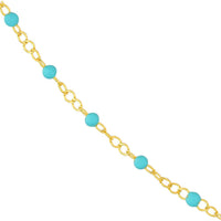 Olas d'Oro - 14K Yellow Gold Light Turquoise Enamel Bead on Piatto Chain Necklace  18'' Length