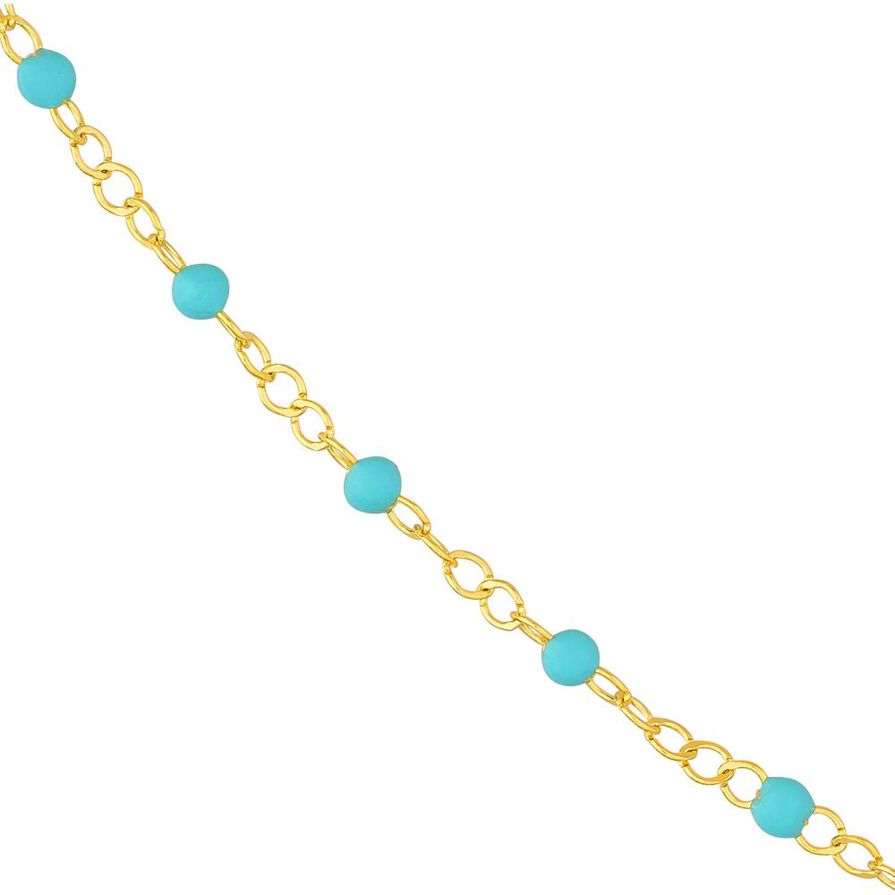 Olas d'Oro - 14K Yellow Gold Light Turquoise Enamel Bead on Piatto Chain Necklace  18'' Length