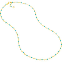 Olas d'Oro - 14K Yellow Gold Light Turquoise Enamel Bead on Piatto Chain Necklace  18'' Length